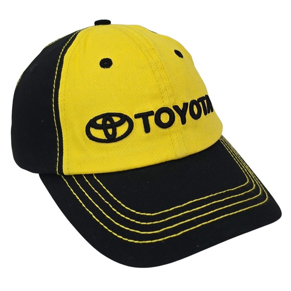 Toyota Hat Black Yellow Adjustable Strap Baseball Cap Embroidered Logo OSFM